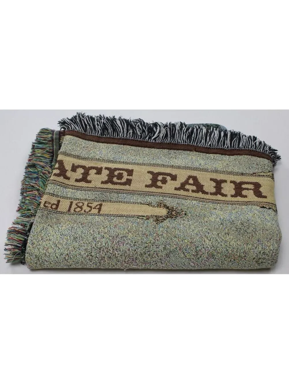 Vintage Iowa State Fair Throw Blanket Mill Street Design 100% Cotton Woven USA